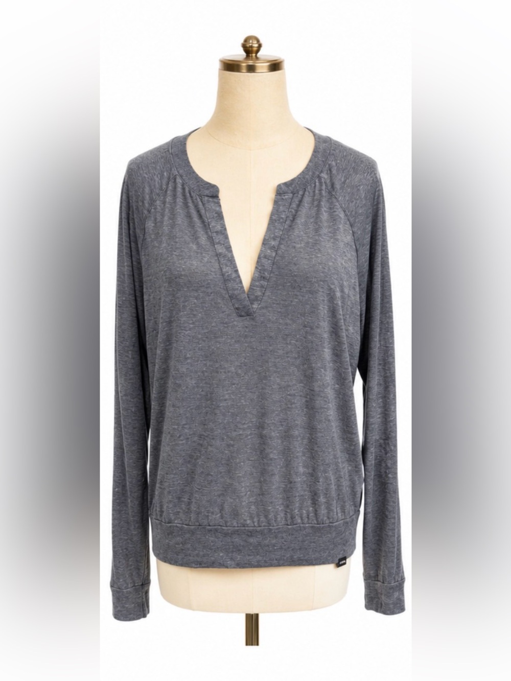 prAna Gray Lightweight Split-Neck Long-Sleeve Pullover Top Size Medium